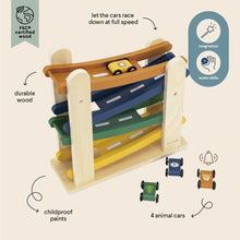 Cargar imagen en el visor de la galería, Pista de carreras de madera con 4 coches - 18m