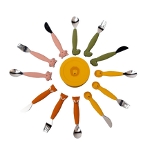 Cargar imagen en el visor de la galería, Cubiertos de 3 piezas en silicona y metal