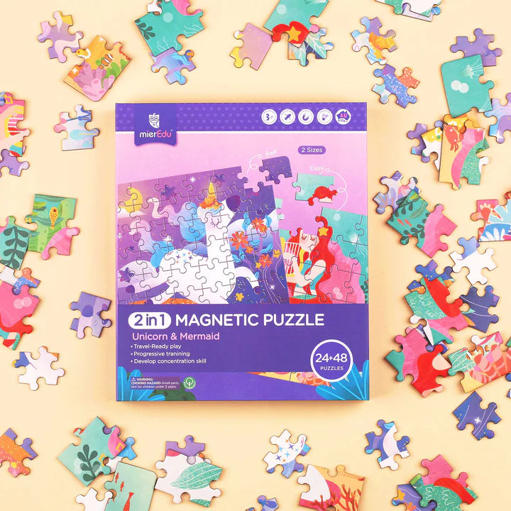 2 en 1 Puzzle magnetico sirena & unicornio