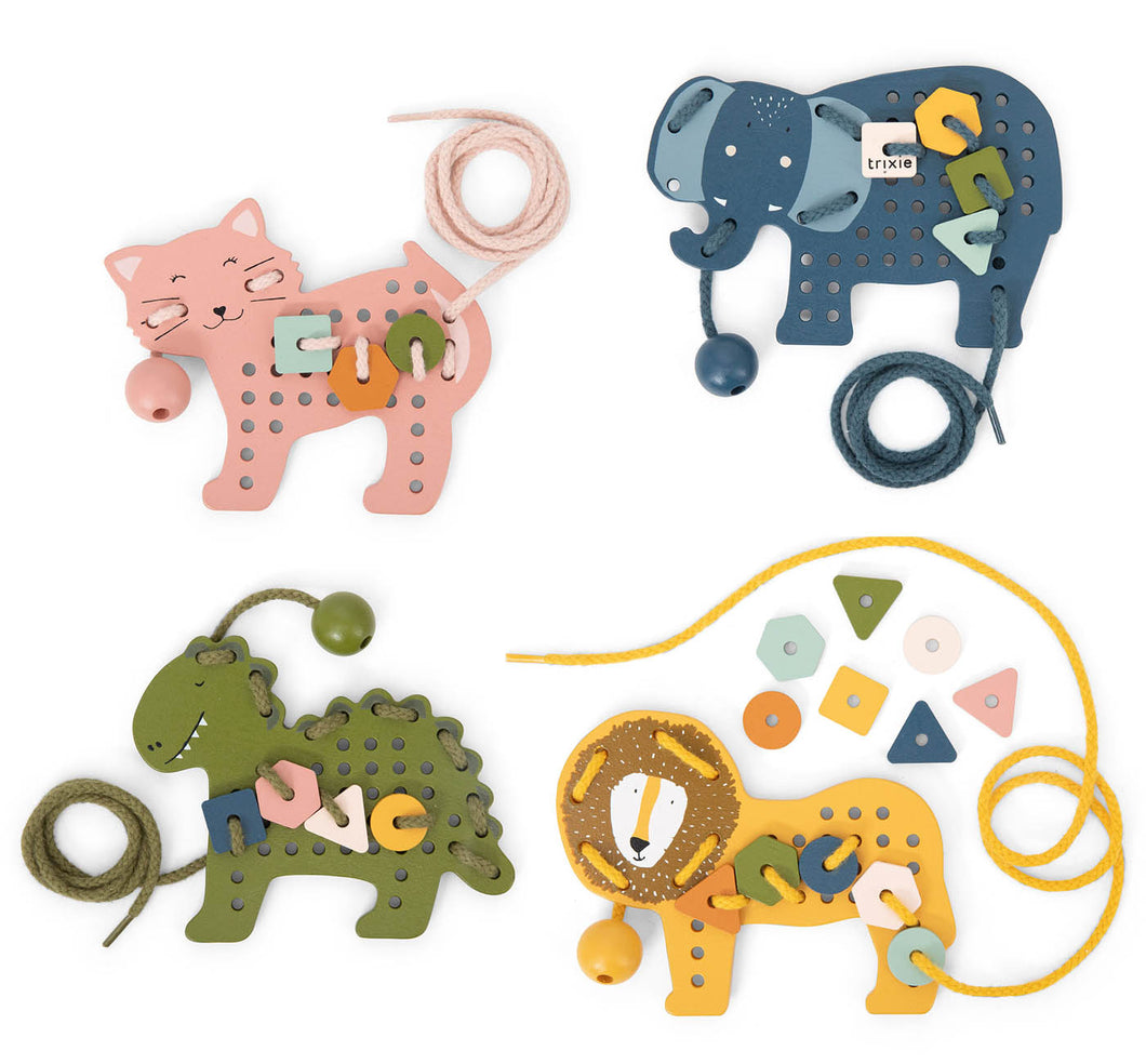 Juego de cordones con animales de madera +3y