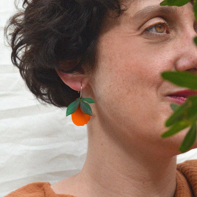 Pendientes - Membrillo naranja verde